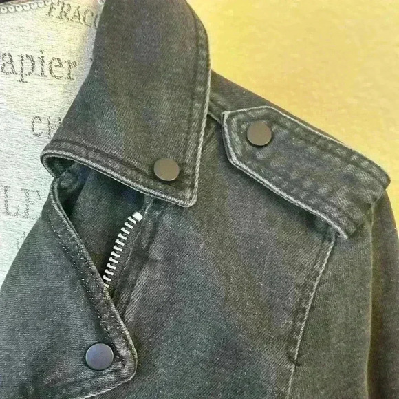 All Saints “Felis Biker” Denim Moto Jacket In Black/Gray Wash Size 6 EUC!! - Picture 8 of 11